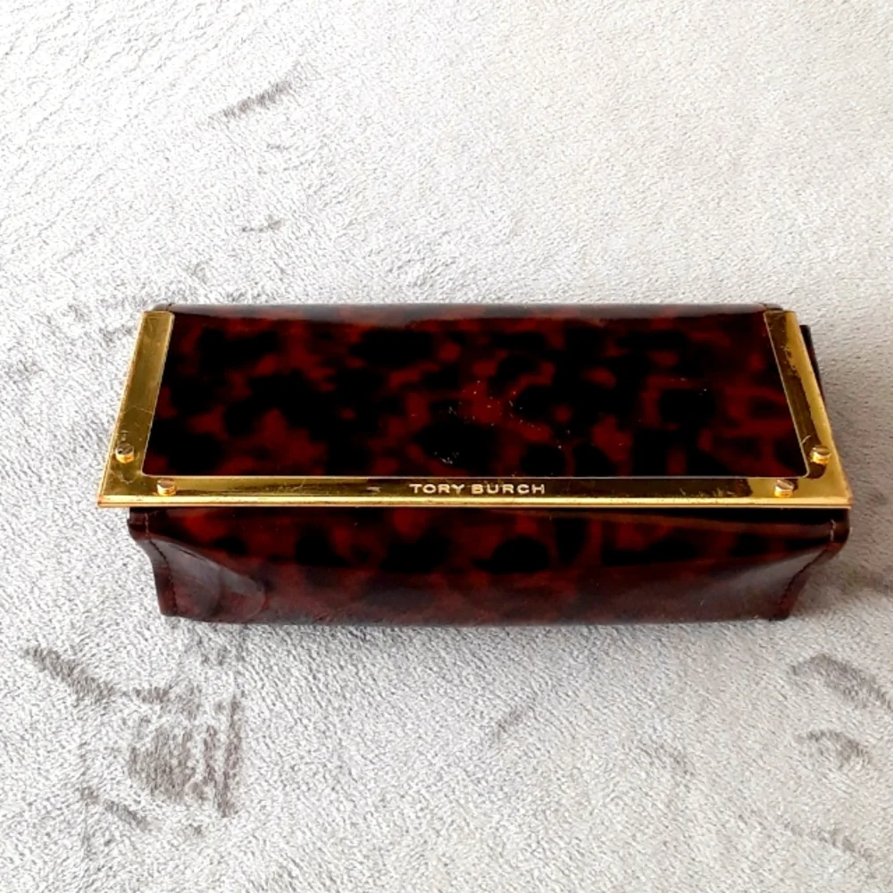 Tory Burch brown tortoise patent leather  sunglasses case